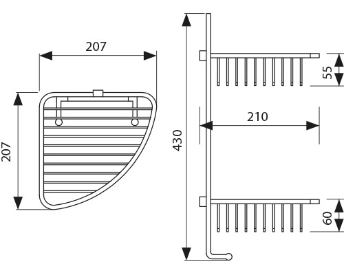 KH-5071 Полка настенная угловая(двойная) угловая KAISER 204*204*430*60 