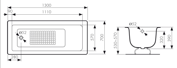 КВ-1602  Ванна KAISER чугунная с антискользящим покрытием