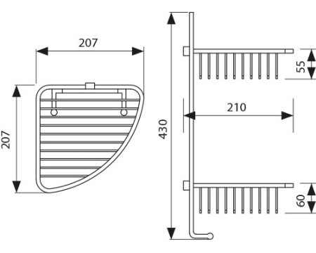 KH-5071 Полка настенная угловая(двойная) угловая KAISER 204*204*430*60 