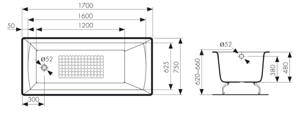 КВ-1804  Ванна KAISER чугунная с антискользящим покрытием