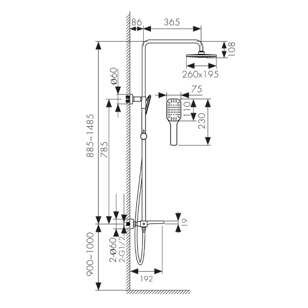 02182-2 Душевая система KAISER Star с термостатом