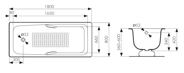 КВ-1502  Ванна KAISER чугунная с антискользящим покрытием