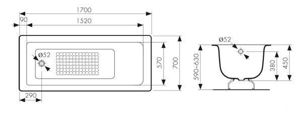 КВ-1607  Ванна KAISER чугунная с антискользящим покрытием