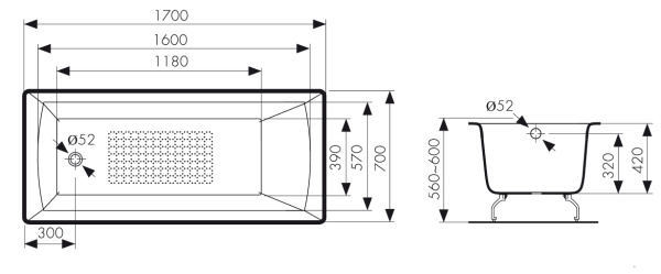 КВ-1803  Ванна KAISER чугунная с антискользящим покрытием