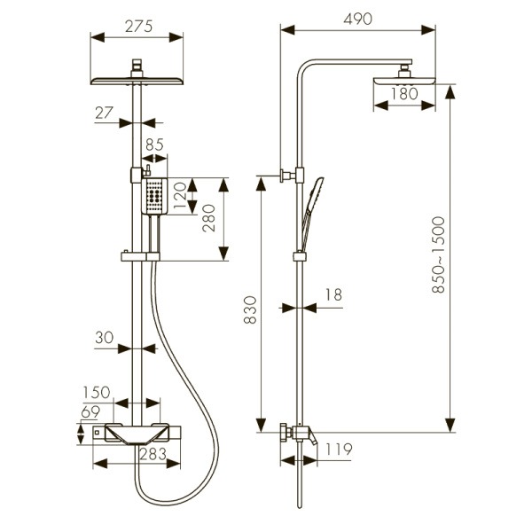25182-2 Душевая система KAISER Quadris с термостатом