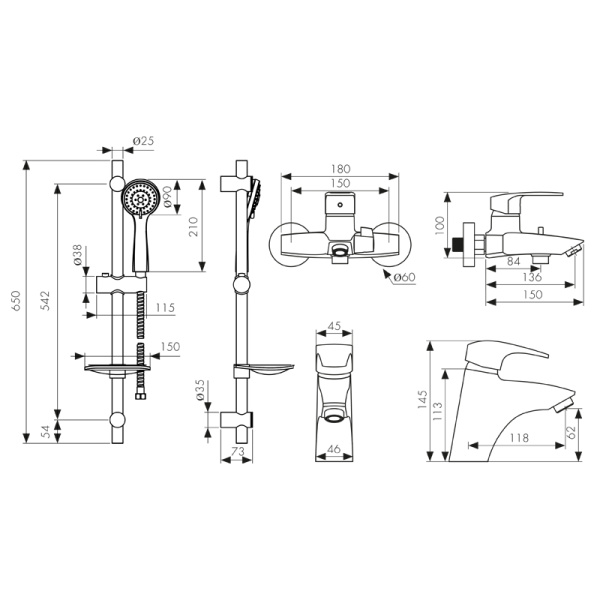 6800К Комплект смесителей KAISER Guss для ванной комнаты