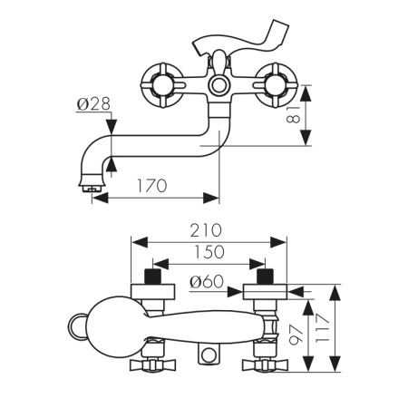 41022 Смеситель KAISER Cross для ванны