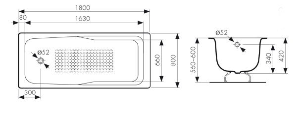 КВ-1501  Ванна KAISER чугунная с антискользящим покрытием